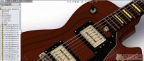 一个吉他的solidworks三维模型，零件特征完整的整套零件